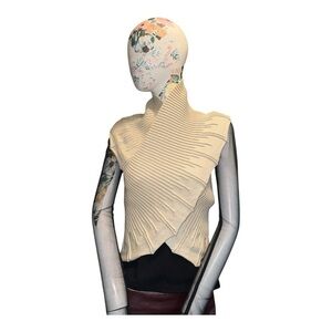 Chic Cream Ribbed Cowl Neck Sweater